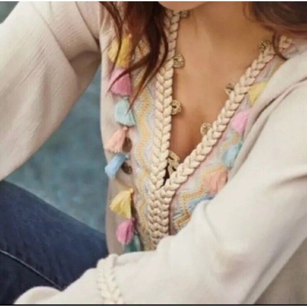 Soft Surroundings Clemetine Embroidered Tassel Tunic Size Medium